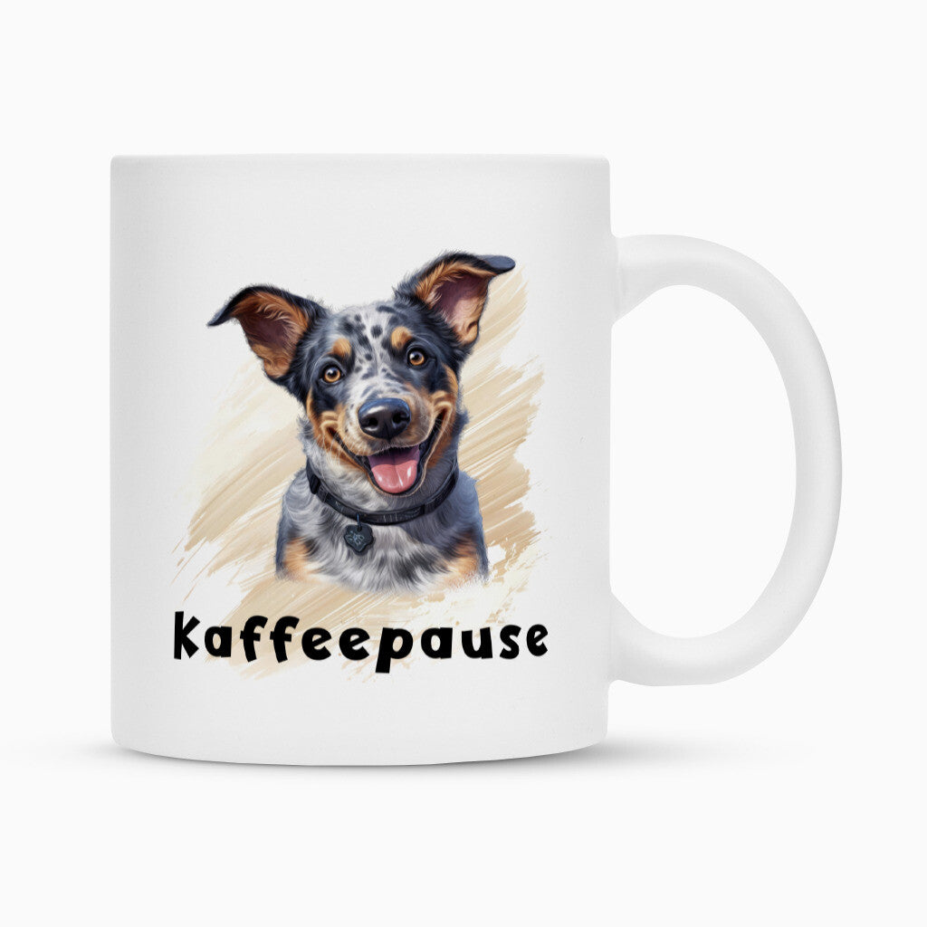 Tasse "Australian Cattle Dog - Kaffeepause" Weiß – hunde-shirt.de