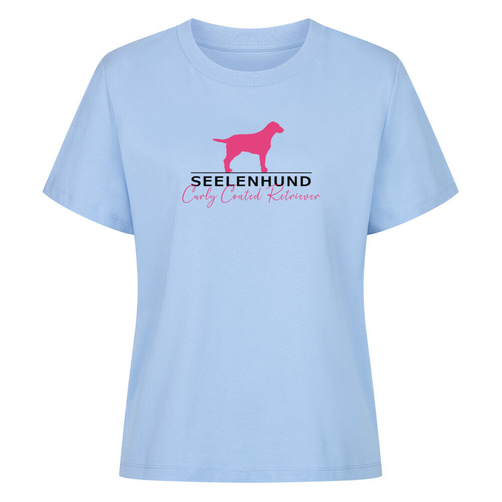 Premium Damen-Shirt "Curly Coated - Seelenhund" Sky Blue – hunde-shirt.de