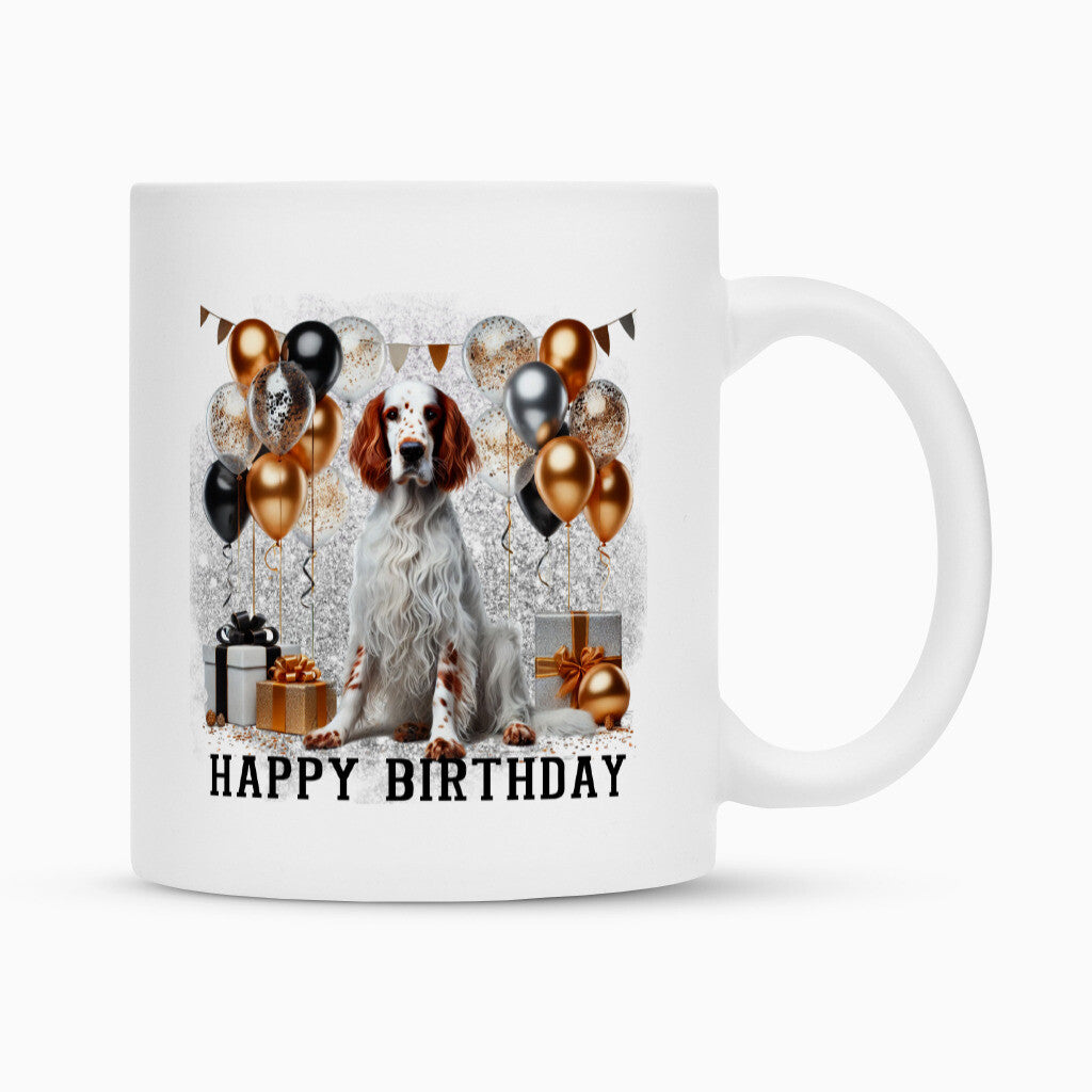 Tasse "English Setter - Happy Birthday" Weiß – hunde-shirt.de