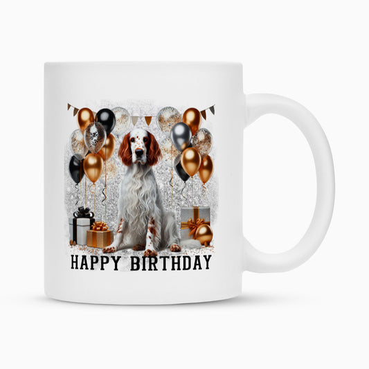 Tasse "English Setter - Happy Birthday" Weiß – hunde-shirt.de