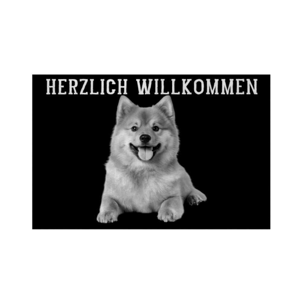 Fußmatte "Finnischer Spitz - HERZLICH WILLKOMMEN" Weiß – hunde-shirt.de