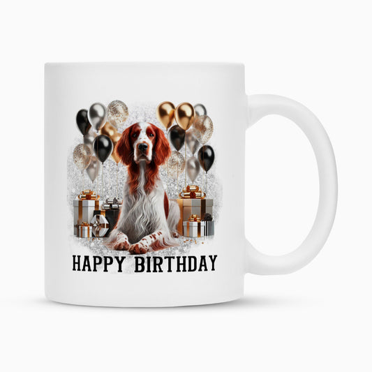 Tasse "Irish Red & White - Happy Birthday" Weiß – hunde-shirt.de