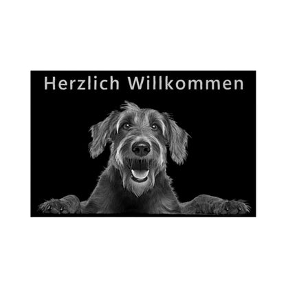 Fußmatte "Irischer Wolfshund - Herzlich Willkommen" Weiß – hunde-shirt.de