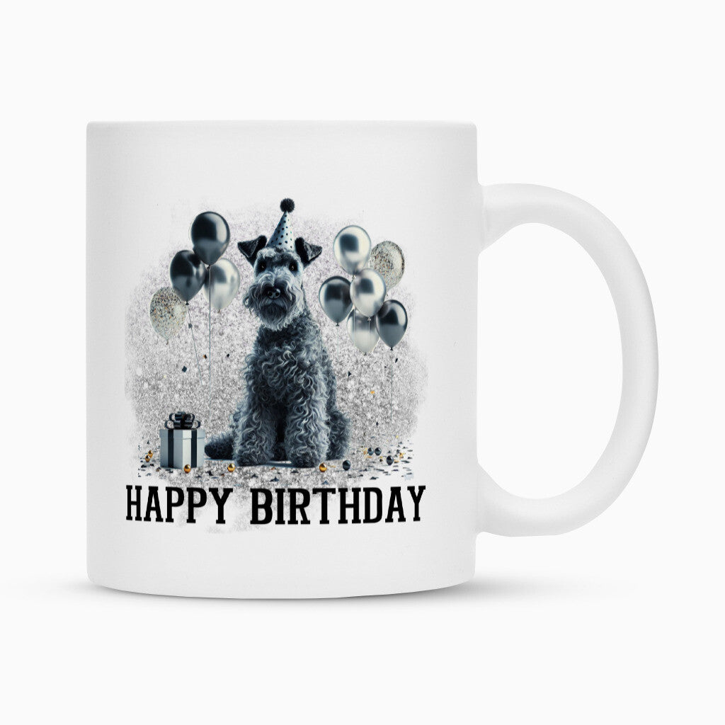 Tasse "Kerry Blue - Happy Birthday" Weiß – hunde-shirt.de