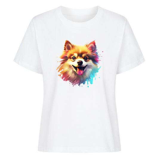 Premium Damen-Shirt "Kleinspitz - Splash" Weiß – hunde-shirt.de