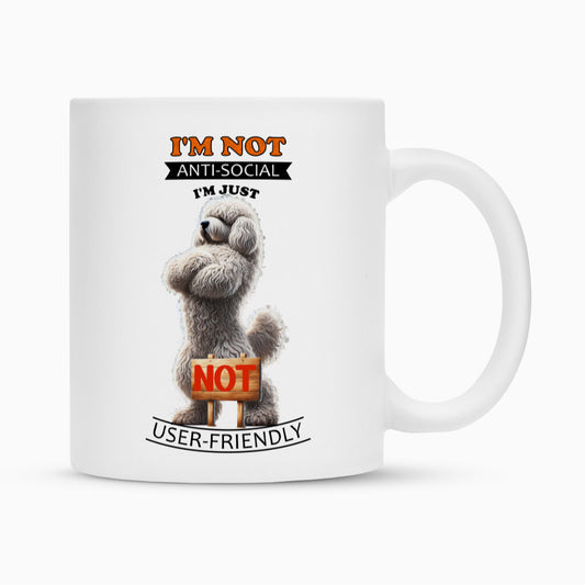 Tasse "Komondor - Anti-Social" Weiß – hunde-shirt.de