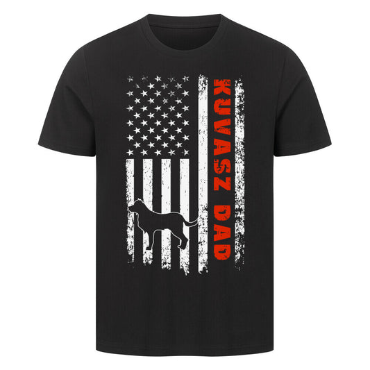 Premium T-Shirt "Kuvasz - Flag DAD" Schwarz – hunde-shirt.de