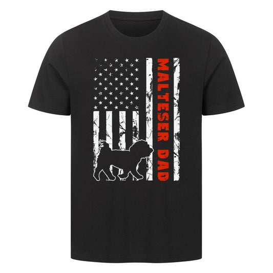 Premium T-Shirt "Malteser - Flag Dad" Schwarz – hunde-shirt.de
