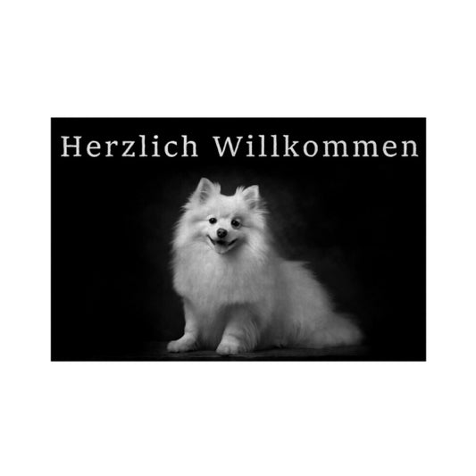 Fußmatte "Mittelspitz - Herzlich Willkommen" Weiß – hunde-shirt.de