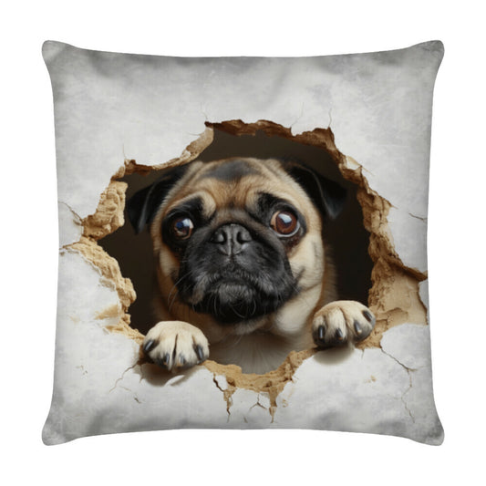 Kissen "Mops - Look" Weiß – hunde-shirt.de
