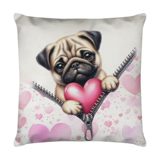 Kissen "Mops - Herzchen" Weiß – hunde-shirt.de