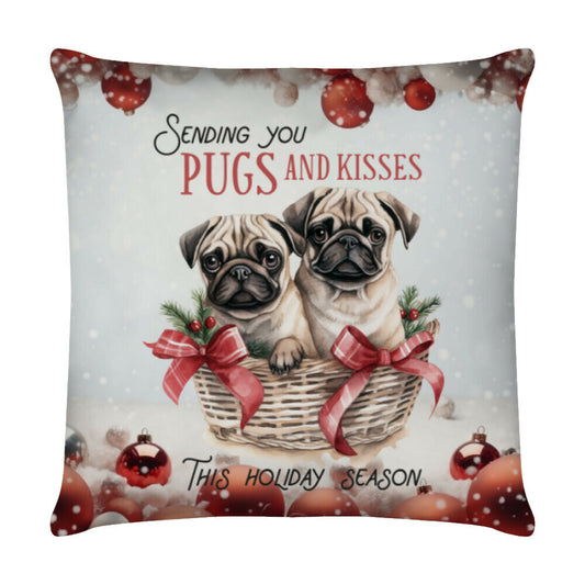 Kissen "Mops - Pugs and Kisses" Weiß – hunde-shirt.de