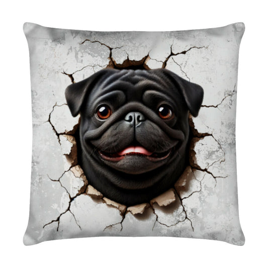 Kissen "Mops schwarz - Look" Weiß – hunde-shirt.de
