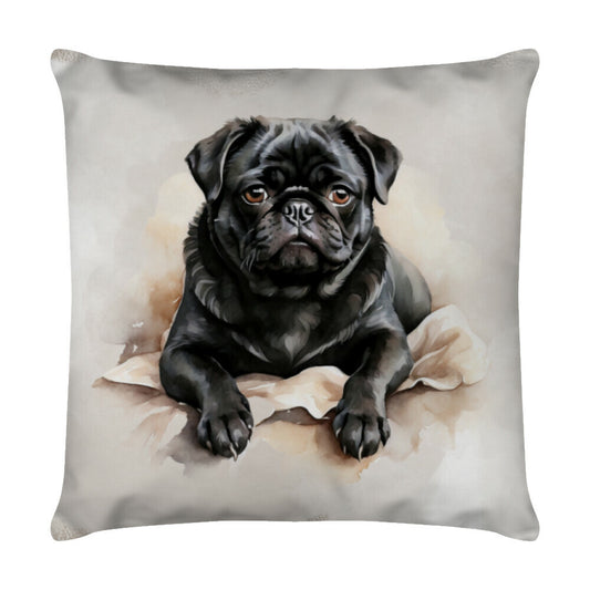Kissen "Mops schwarz - Relax" Weiß – hunde-shirt.de