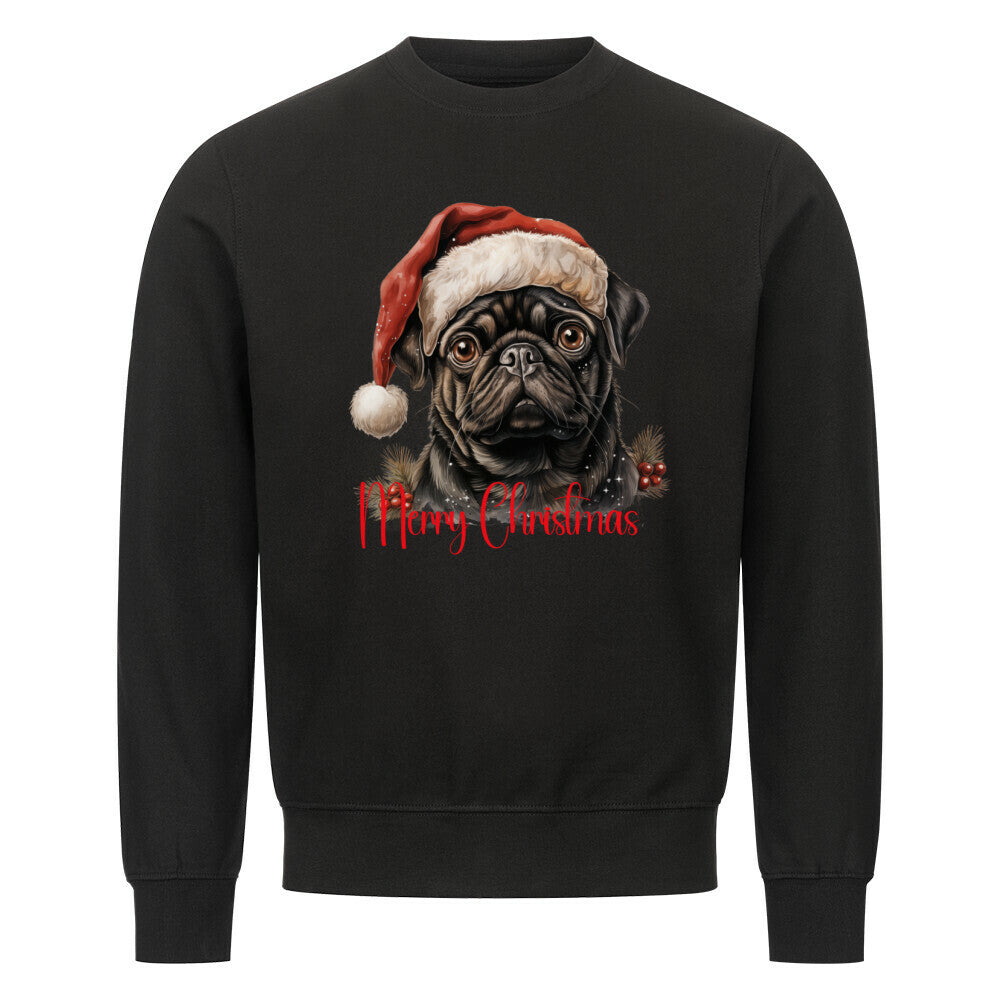Premium Sweatshirt "Mops schwarz - Merry Christmas" Schwarz – hunde-shirt.de