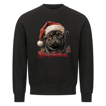 Premium Sweatshirt "Mops schwarz - Merry Christmas" Schwarz – hunde-shirt.de