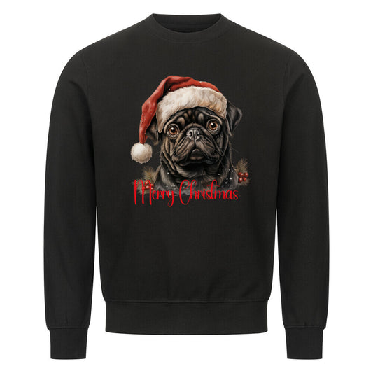Premium Sweatshirt "Mops schwarz - Merry Christmas" Schwarz – hunde-shirt.de