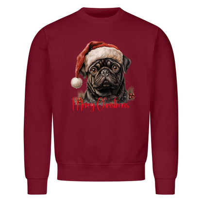 Premium Sweatshirt "Mops schwarz - Merry Christmas" Burgunder – hunde-shirt.de