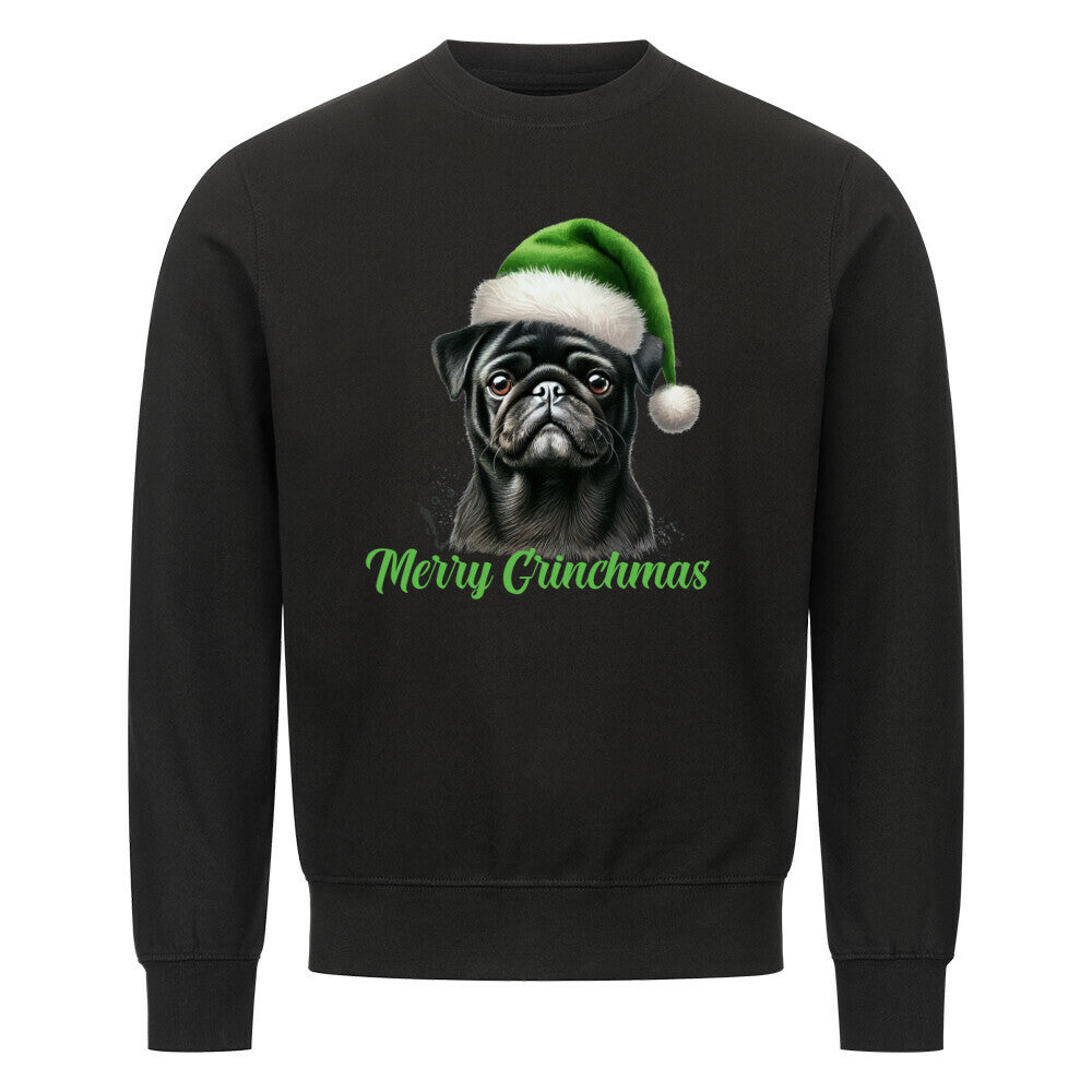 Premium Sweatshirt "Mops schwarz - Merry Grinchmas" Schwarz – hunde-shirt.de