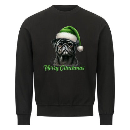 Premium Sweatshirt "Mops schwarz - Merry Grinchmas" Schwarz – hunde-shirt.de