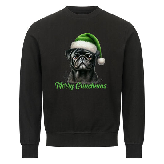Premium Sweatshirt "Mops schwarz - Merry Grinchmas" Schwarz – hunde-shirt.de