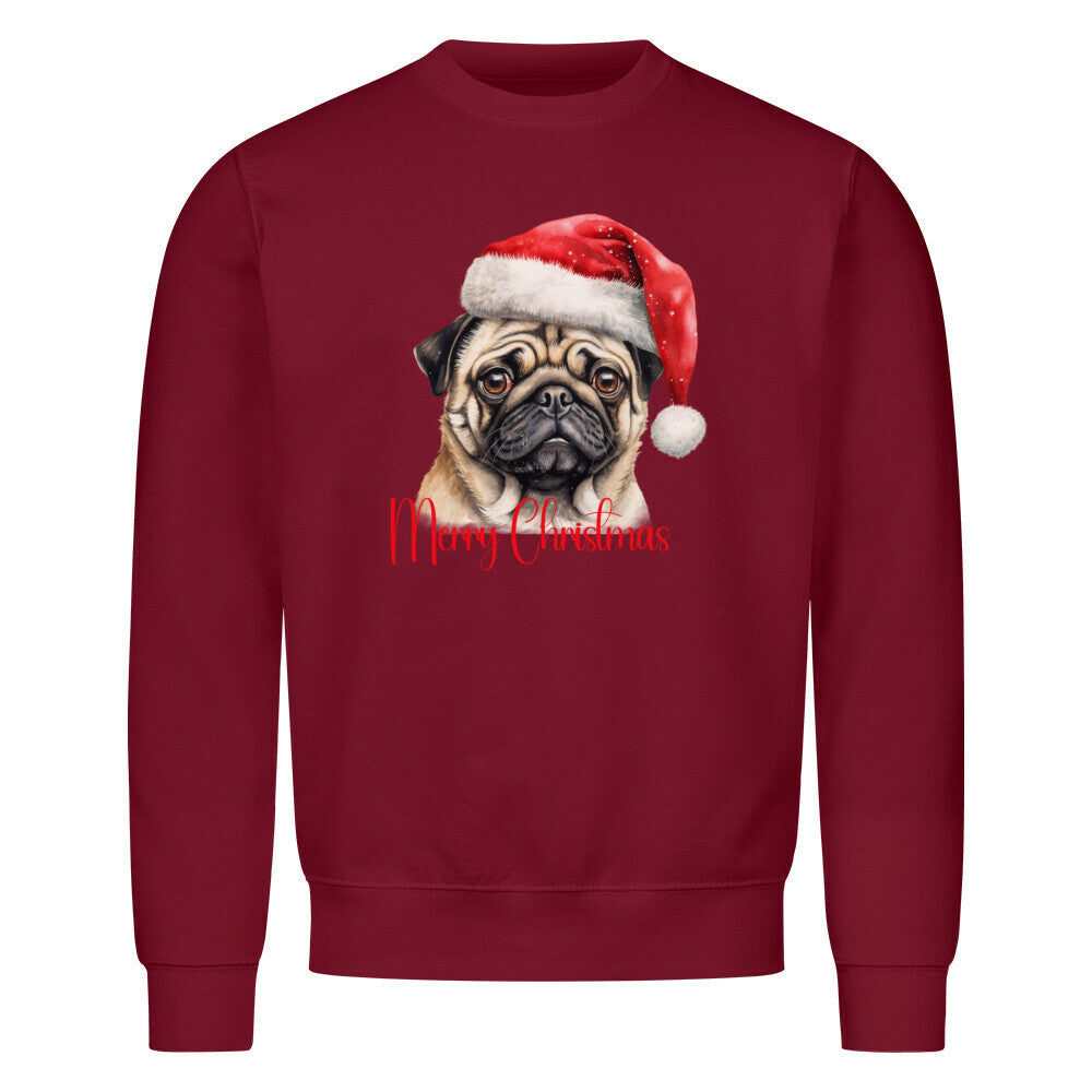 Premium Sweatshirt "Mops - Merry Christmas" Burgunder – hunde-shirt.de