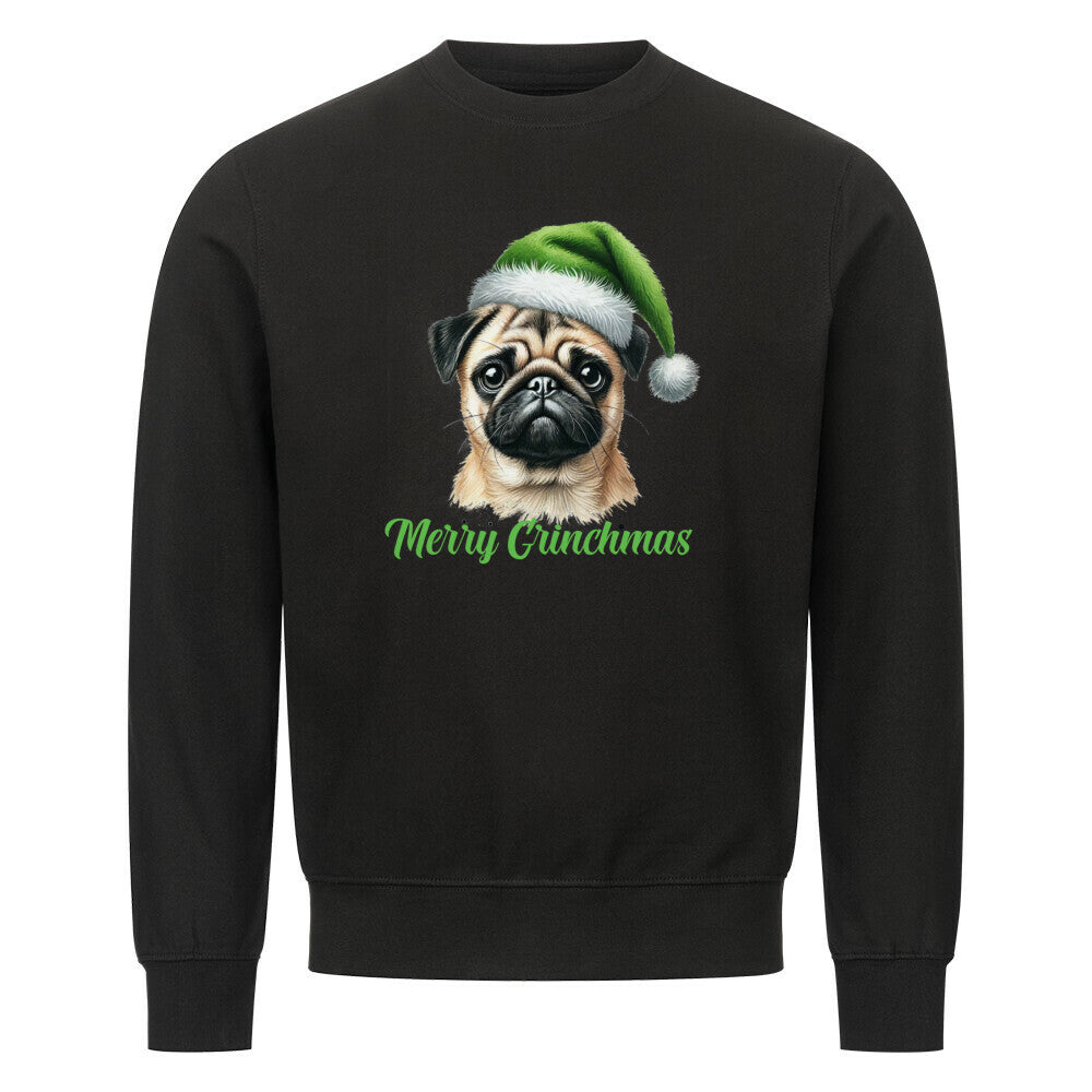 Premium Sweatshirt "Mops - Merry Grinchmas" Schwarz – hunde-shirt.de