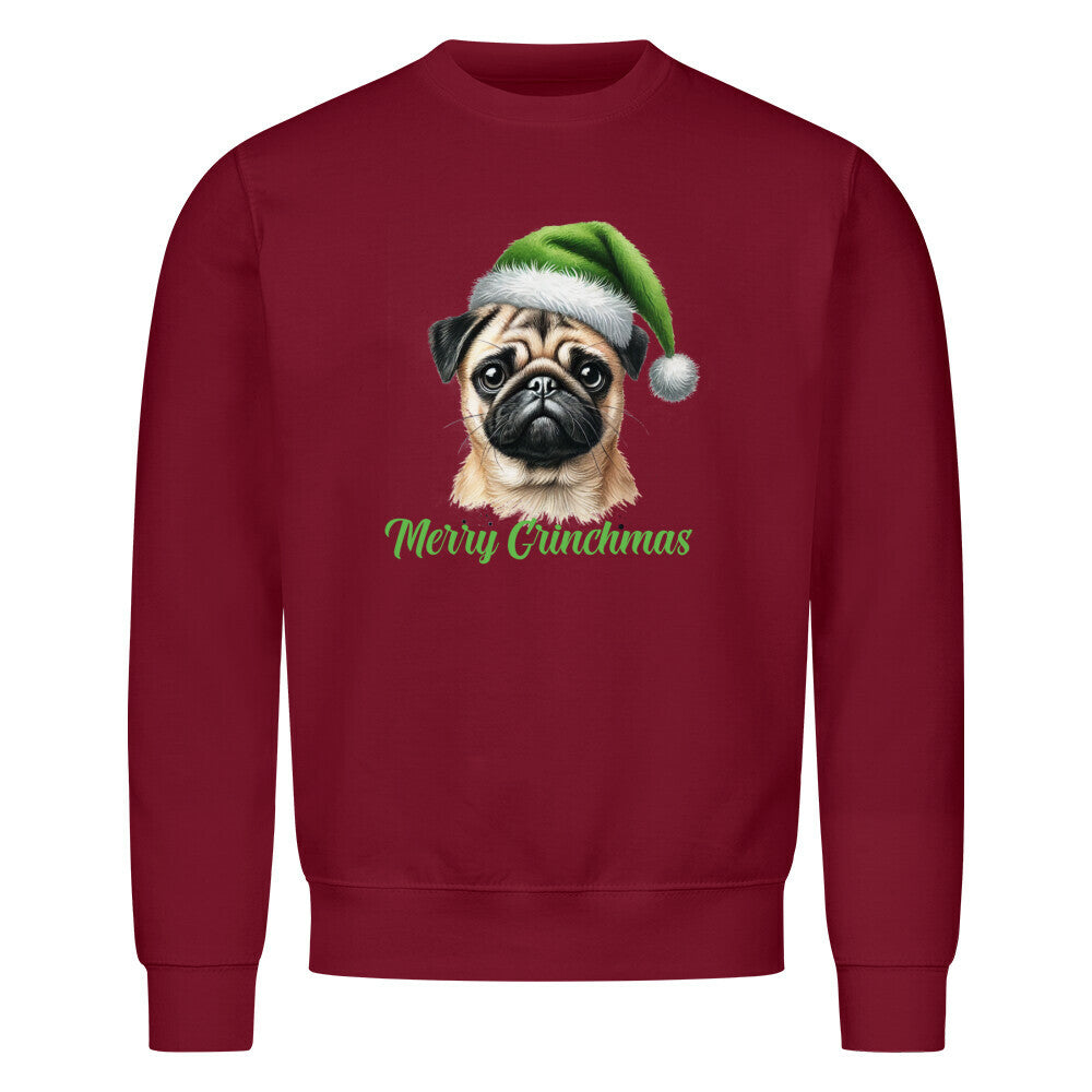 Premium Sweatshirt "Mops - Merry Grinchmas" Burgunder – hunde-shirt.de