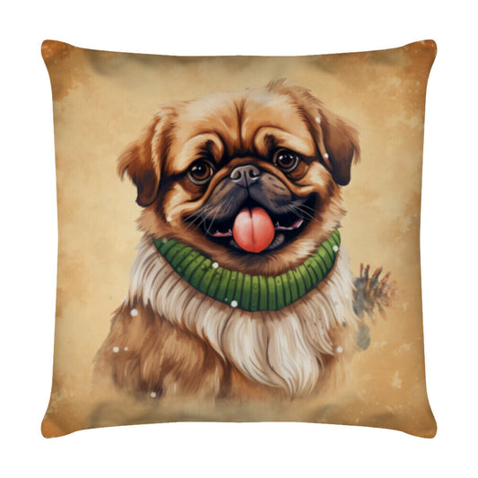 Kissen "Pekingese - Winter" Weiß – hunde-shirt.de