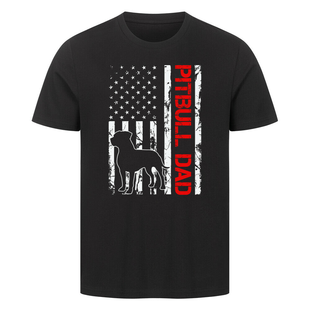 Premium T-Shirt "Pit Bull - Flag Dad" Schwarz – hunde-shirt.de