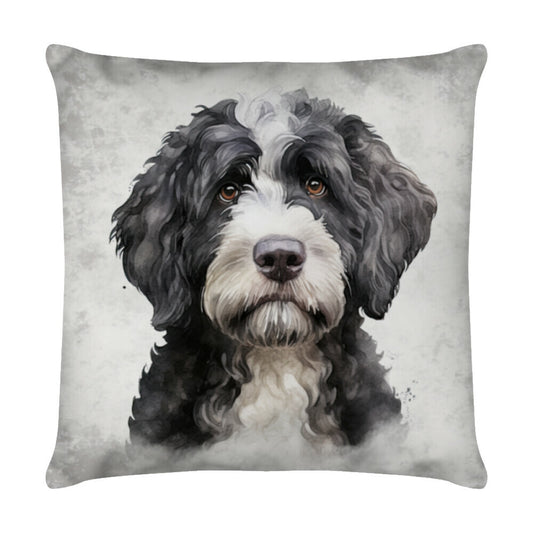 Kissen "Portugiesischer Wasserhund - Portrait" Weiß – hunde-shirt.de