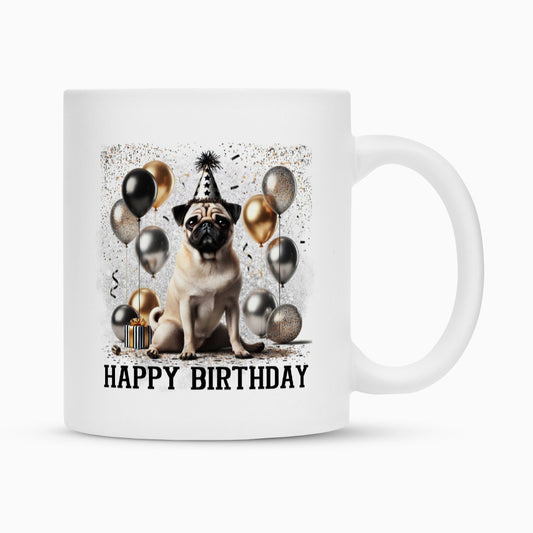 Tasse "Mops - Happy Birthday" Weiß – hunde-shirt.de