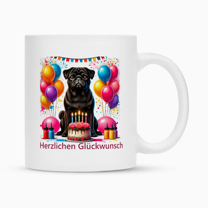 Tasse "Mops - Glückwunsch" Weiß – hunde-shirt.de
