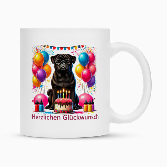 Tasse "Mops - Glückwunsch" Weiß – hunde-shirt.de