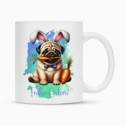 Tasse "Mops - Frohe Ostern" Weiß – hunde-shirt.de