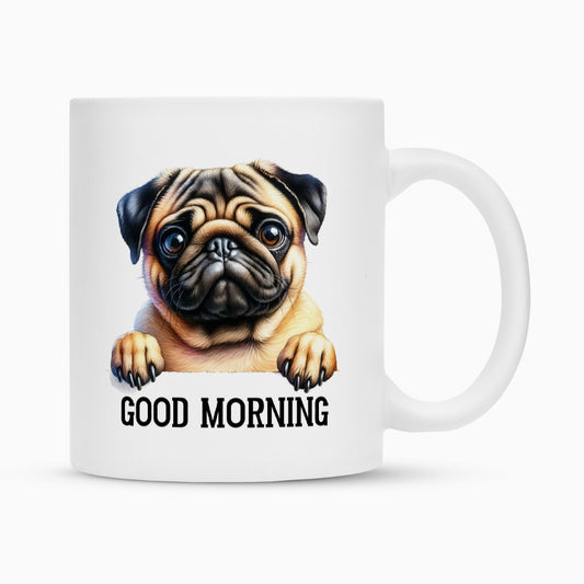 Tasse "Mops - Good Morning" Weiß – hunde-shirt.de