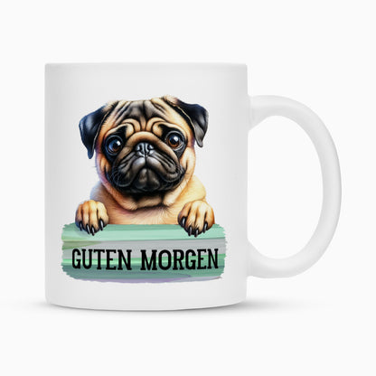 Tasse "Mops - Guten Morgen" Weiß – hunde-shirt.de