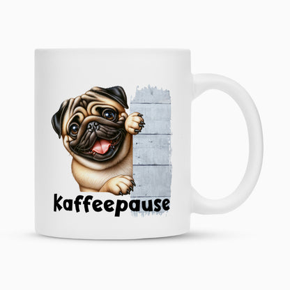 Tasse "Mops - Kaffeepause" Weiß – hunde-shirt.de