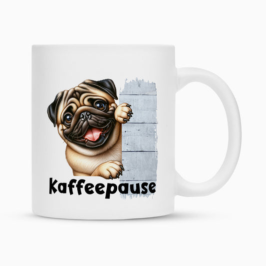 Tasse "Mops - Kaffeepause" Weiß – hunde-shirt.de