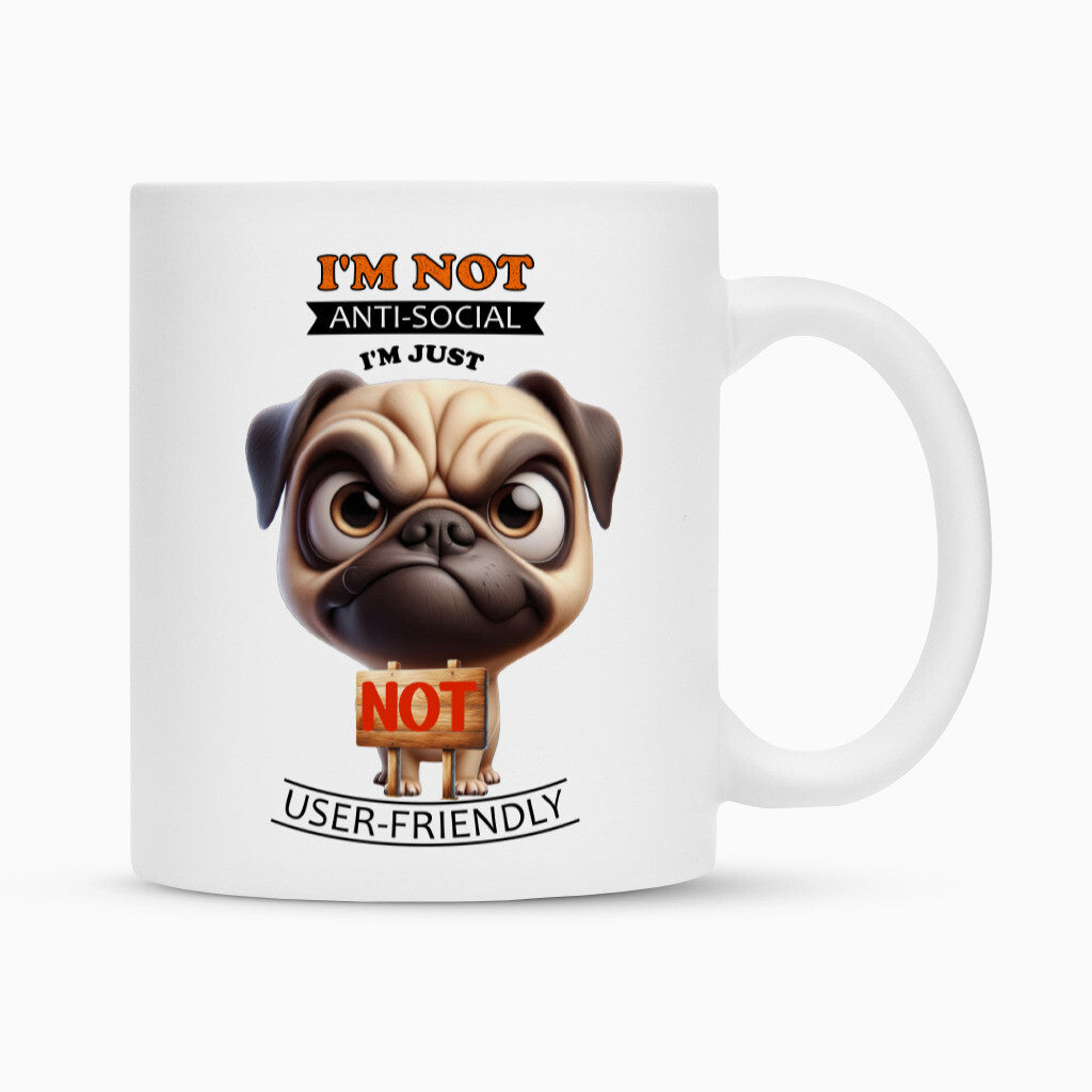 Tasse "Mops - Anti-Social" Weiß – hunde-shirt.de