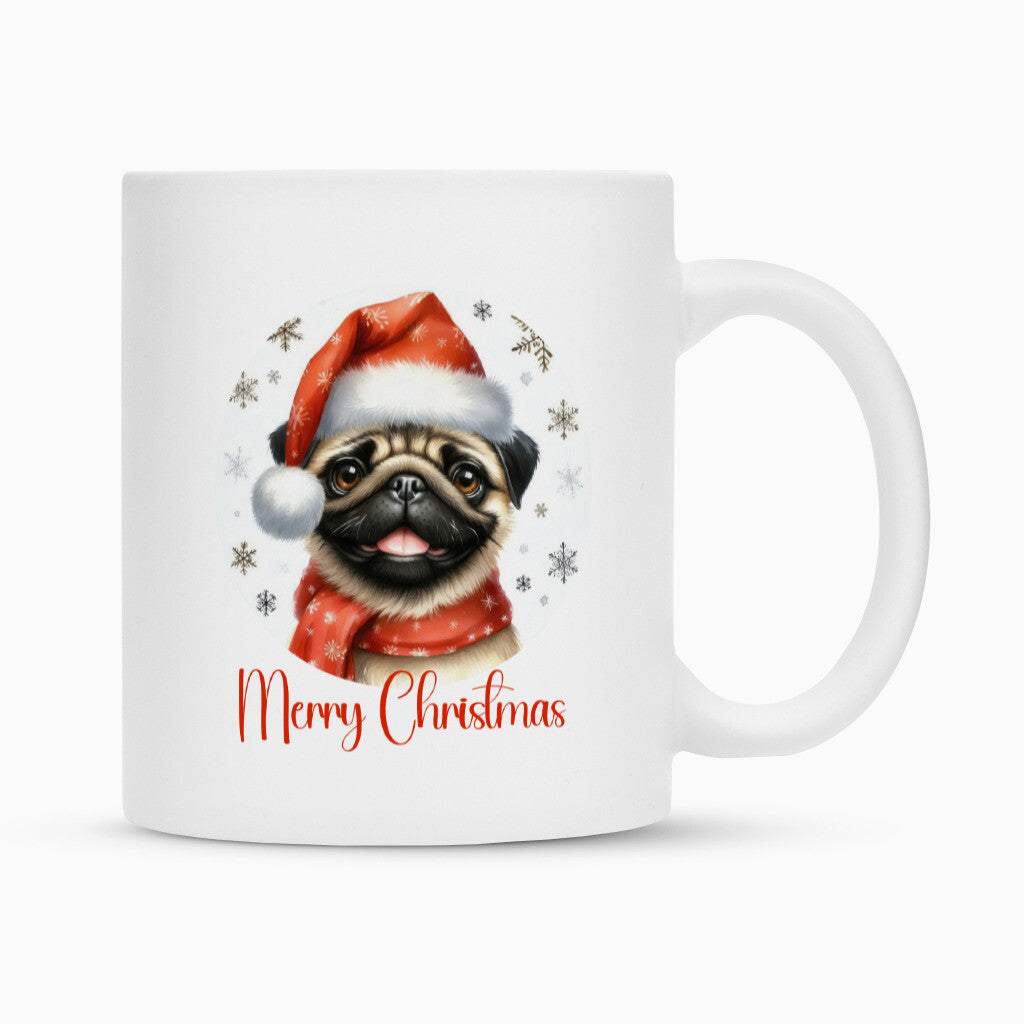 Tasse "Mops - Merry Christmas" Weiß – hunde-shirt.de