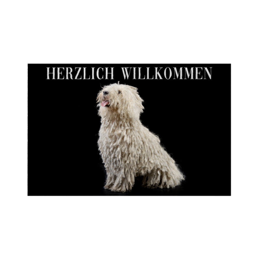 Fußmatte "Puli - Herzlich Willkommen" Weiß – hunde-shirt.de