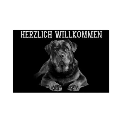 Fußmatte "Rottweiler - Herzlich Willkommen II" Weiß – hunde-shirt.de