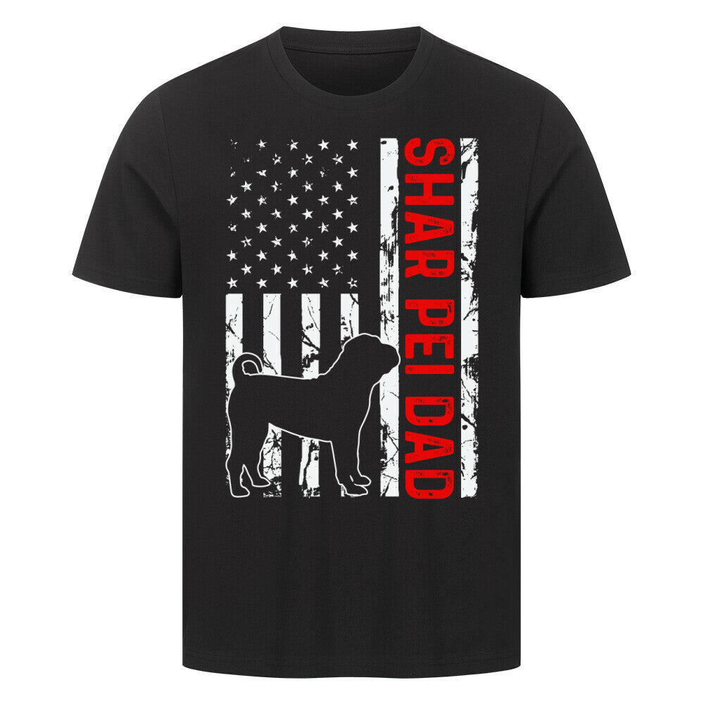 Premium T-Shirt "Shar Pei - Flag Dad" Schwarz – hunde-shirt.de