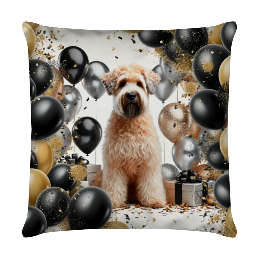 Kissen "Soft Coated Wheaten - Geburtstag" Weiß – hunde-shirt.de