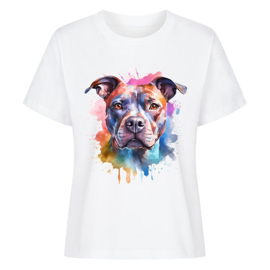 Premium Damen-Shirt "Staffordshire - Splash" Weiß – hunde-shirt.de