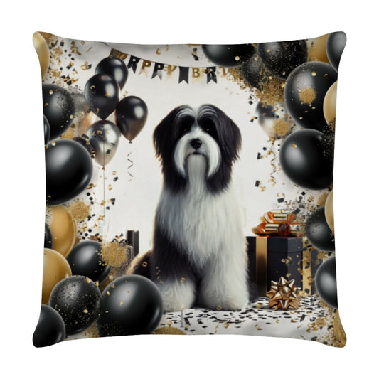 Kissen "Tibet Terrier - Geburtstag" Weiß – hunde-shirt.de