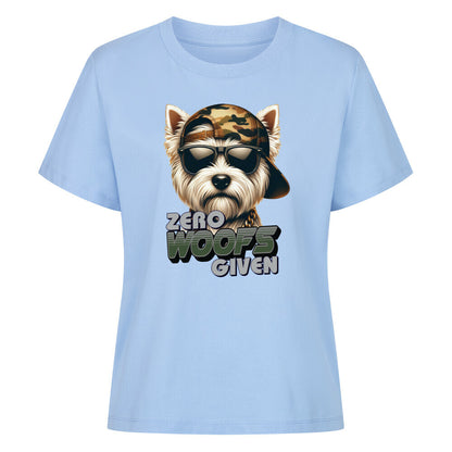 Premium Damen-Shirt "Westie - ZERO WOOFS" Sky Blue – hunde-shirt.de