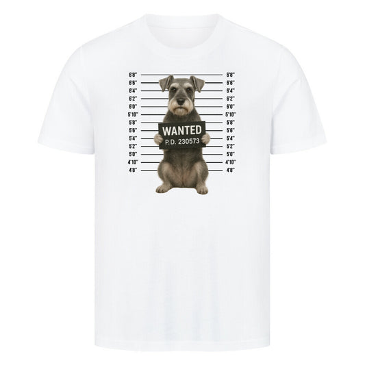 Premium T-Shirt "Zwergschnauzer - WANTED" Weiß – hunde-shirt.de