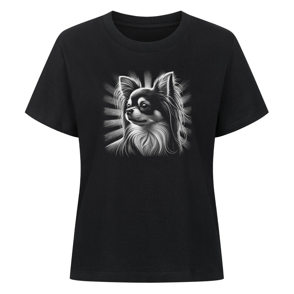 Premium Damen-Shirt "Chihuahua ( Langhaar ) - Shine" Schwarz – hunde-shirt.de